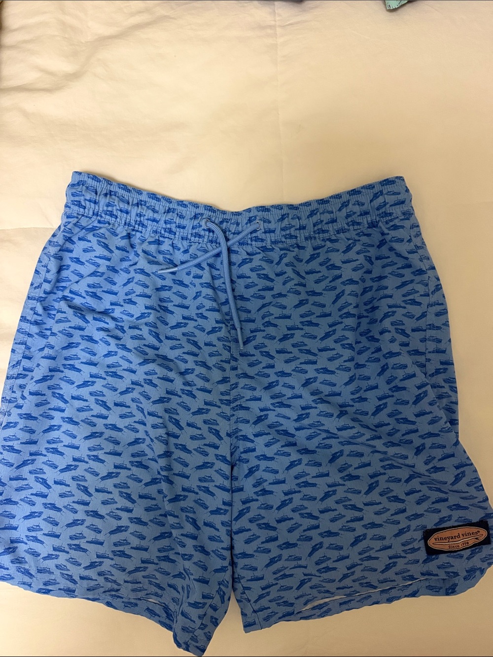 Vineyard Vines Light Blue Shark-Print Boys' Swim Trunks